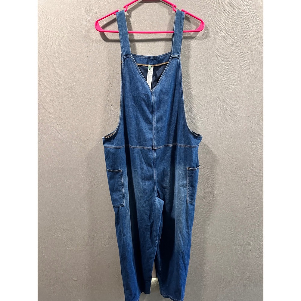 Halara Easy-Pee Denim Overalls Medium Wash Blue Wide Leg Jumpsuit XL Petite